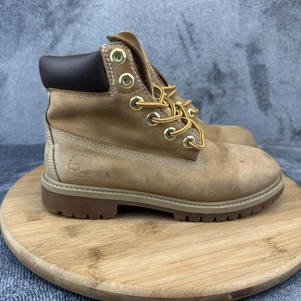 Timberland Boots Youth Size 4 Wheat Nubuck 6-Inch Padded Collar Lug Sole 12909